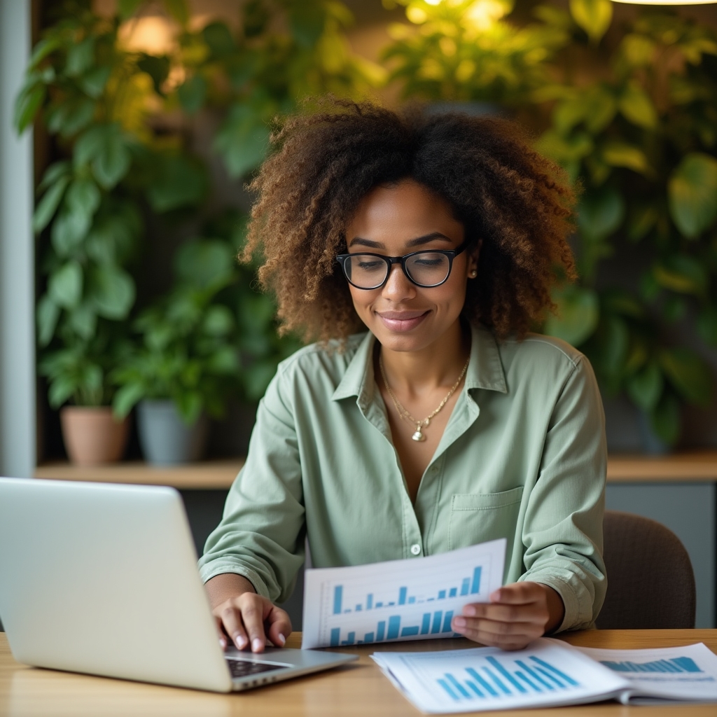 Person studying financial documents at a clean desk